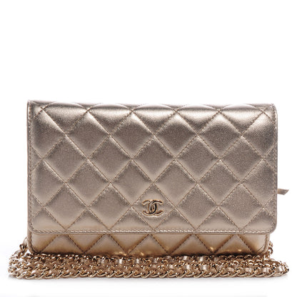 Chanel Lambskin Wallet On Chain WOC Metallic Gold 1 of 8