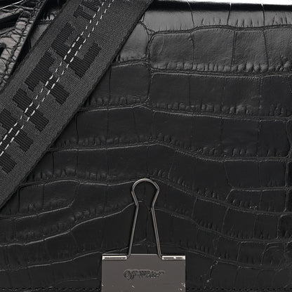 Off-White Calfskin Embossed Crocodile Binder Flap Bag Black 7 of 12