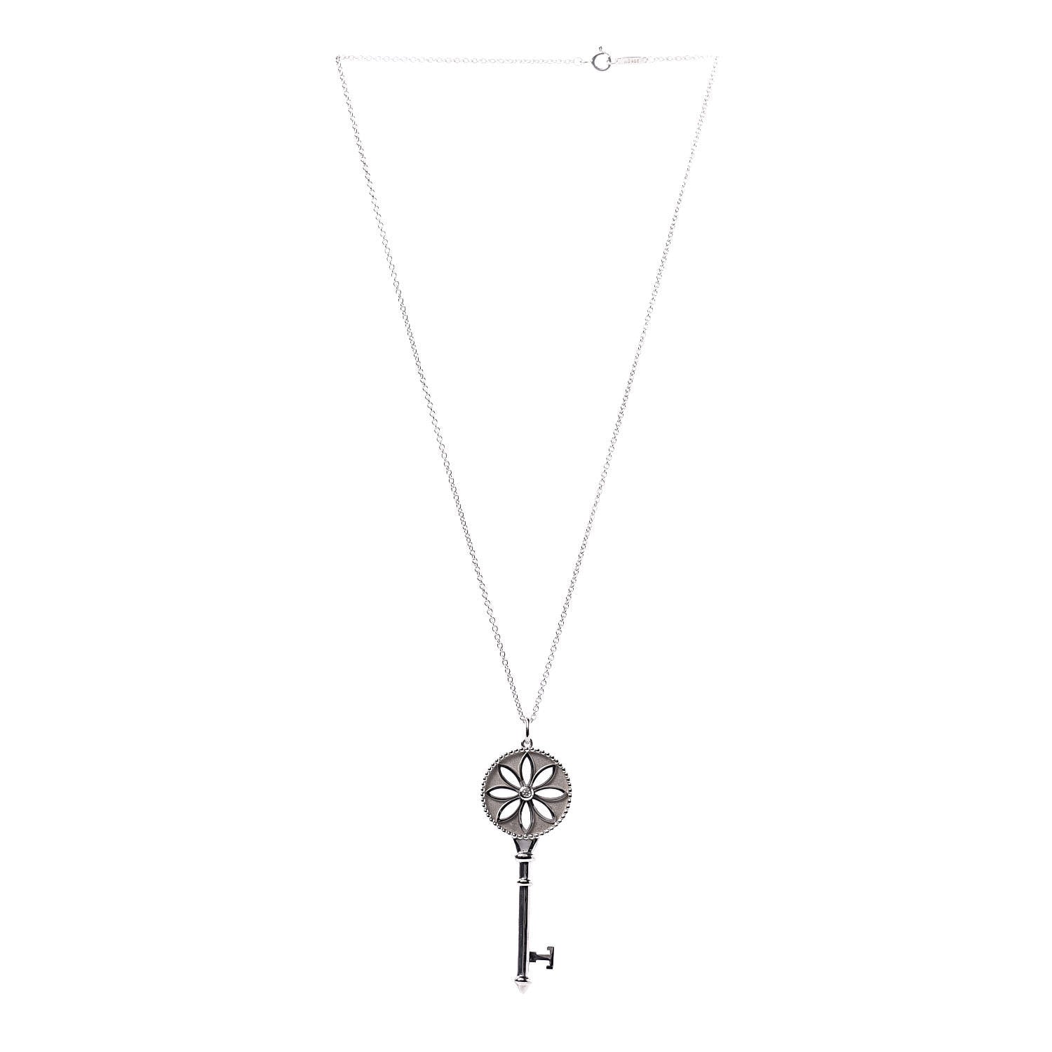 Tiffany Sterling Silver Diamond Large Daisy Key Pendant Necklace 3 of 7
