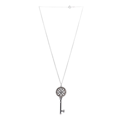 Tiffany Sterling Silver Diamond Large Daisy Key Pendant Necklace 3 of 7