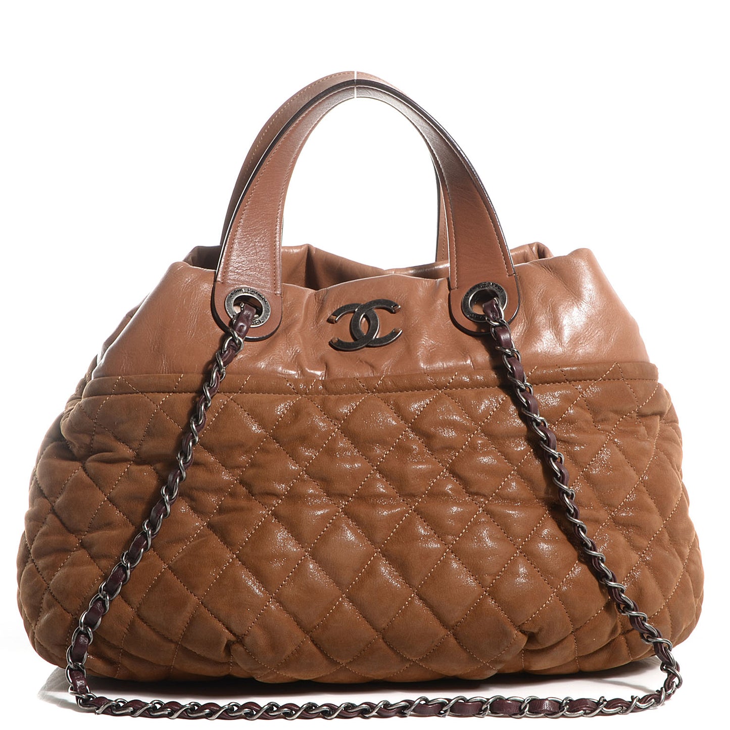 Iridescent Calfskin Large In The Mix Tote Light Brown