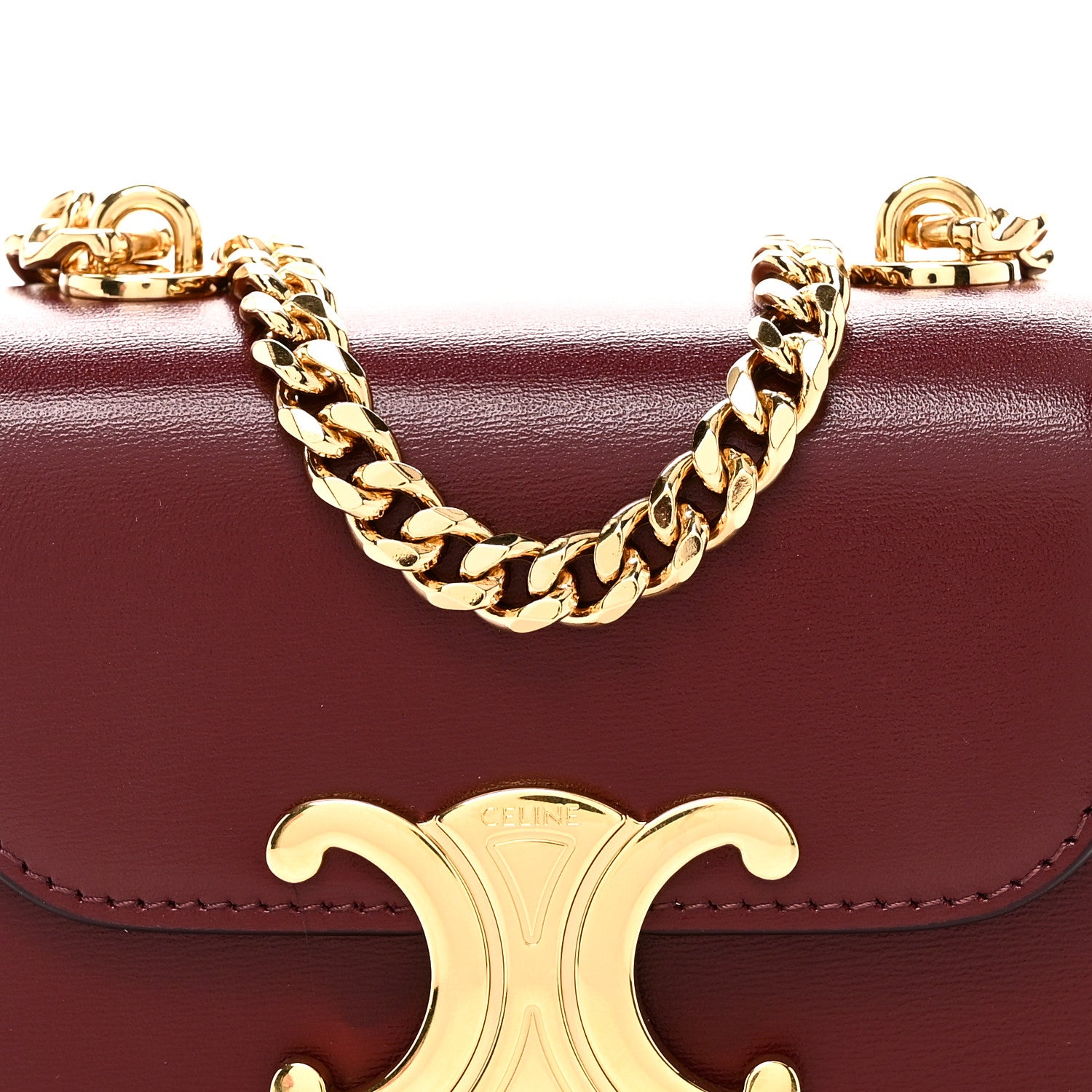 Celine Shiny Calfskin Mini Chain Claude Burgundy 8 of 10