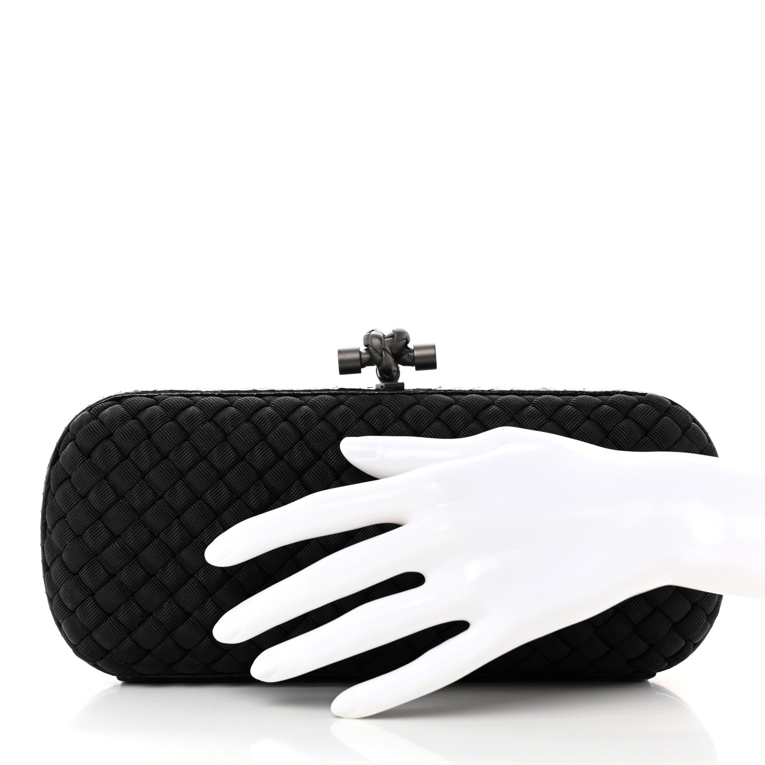 Bottega Veneta Satin Ayers Intreccio Impero Stretch Knot Clutch Black 2 of 9