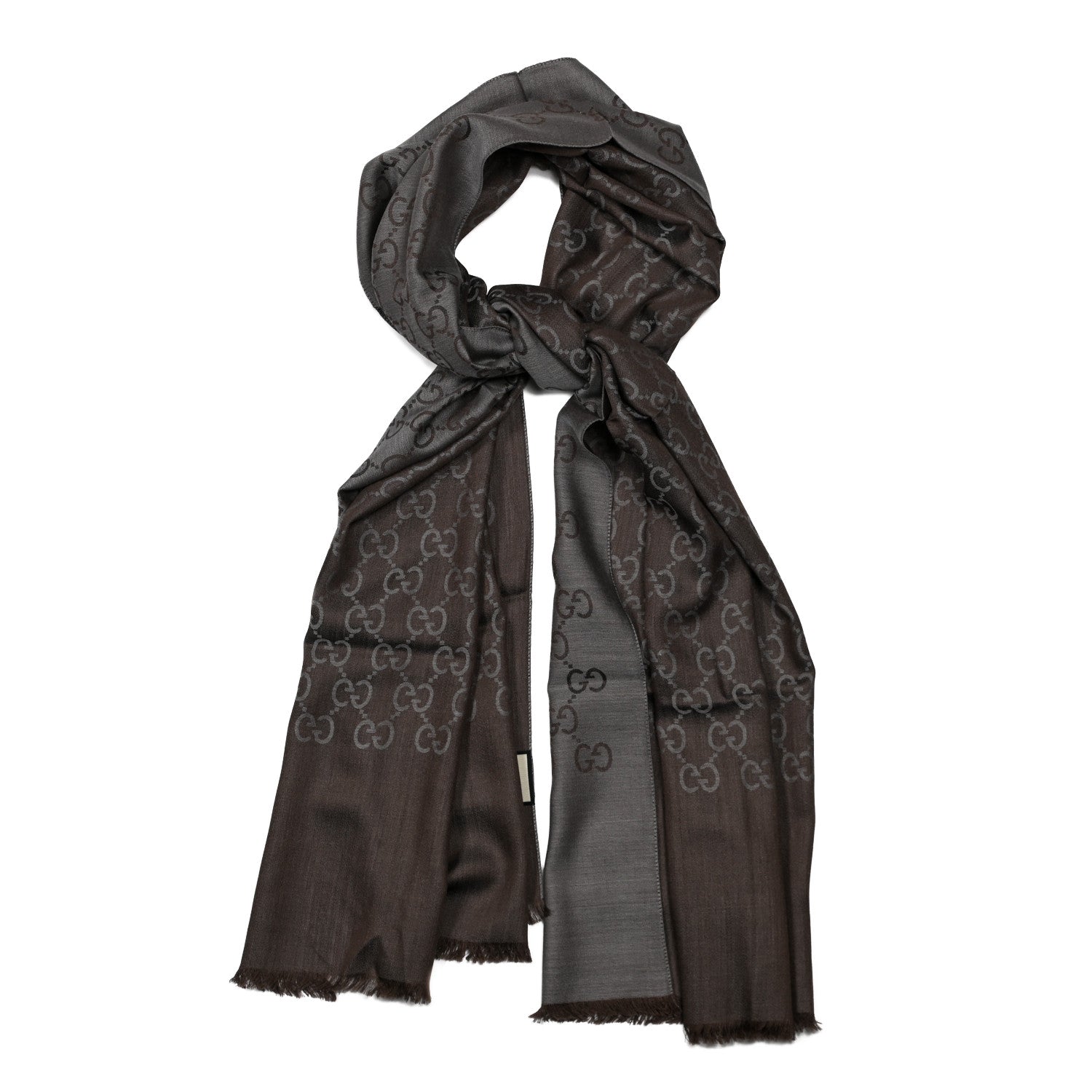 Gucci Wool Silk GG Monogram GGNat Plus Scarf Rope Dark Brown 1 of 5
