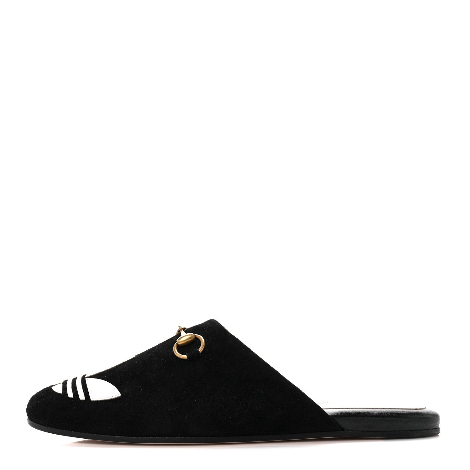 Gucci X ADIDAS Kid Scamosciato Quentin Trefoil Embroidered Womens Horsebit Slippers 36 Black Off White 1 of 10