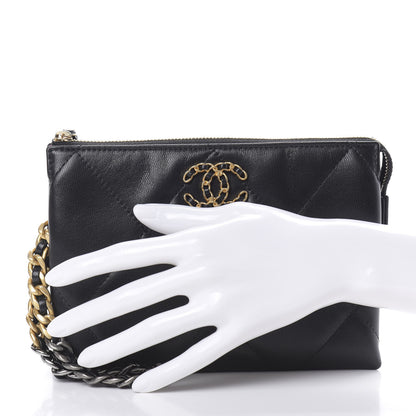 Chanel Shiny Goatskin Quilted Small Chanel 19 Pouch With Handle Black 2 of 8