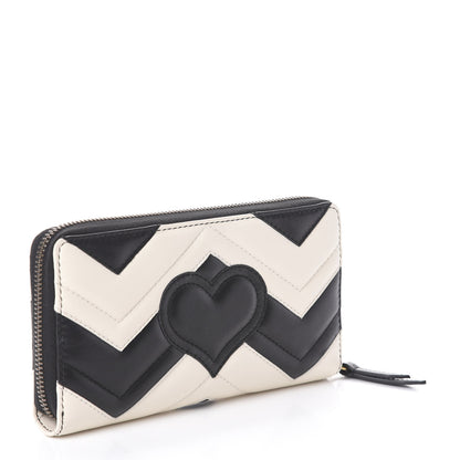 Gucci Calfskin Matelasse GG Marmont Zip Around Wallet Black White 3 of 6
