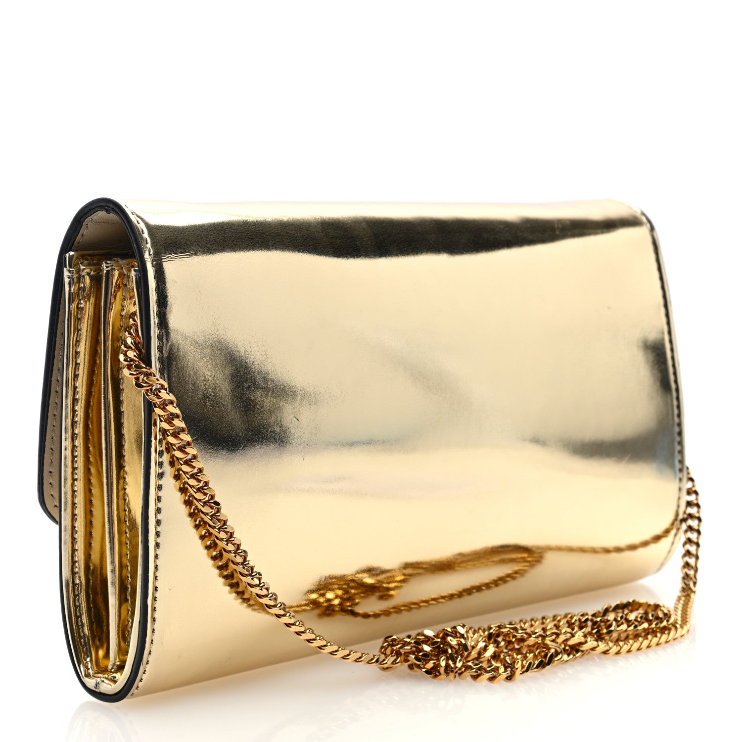Versace Metallic Calfskin Crystal Medusa Wallet On Chain Gold 3 of 9