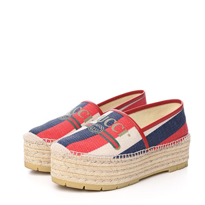 Gucci Canvas Sylvie Stripe Logo Platform Espadrilles 39.5 Mystic White Hibiscus Red Maritime 3 of 10