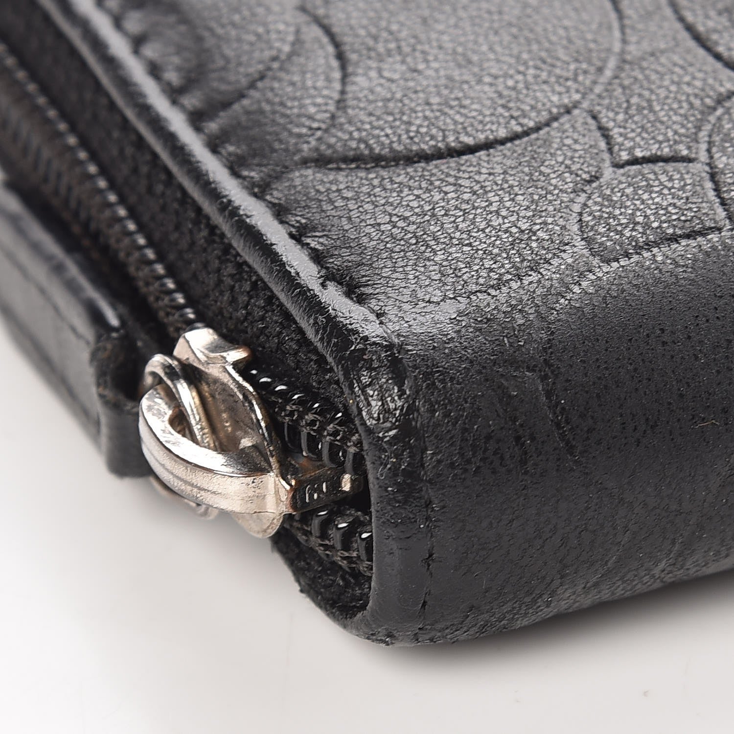 Chanel Lambskin Camellia Embossed Large Zip Around Gusset Wallet Black 9 of 10