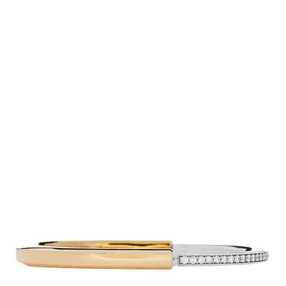 Tiffany 18K Yellow White Gold Diamond Tiffany Lock Half Pave Bangle Bracelet 1 of 3