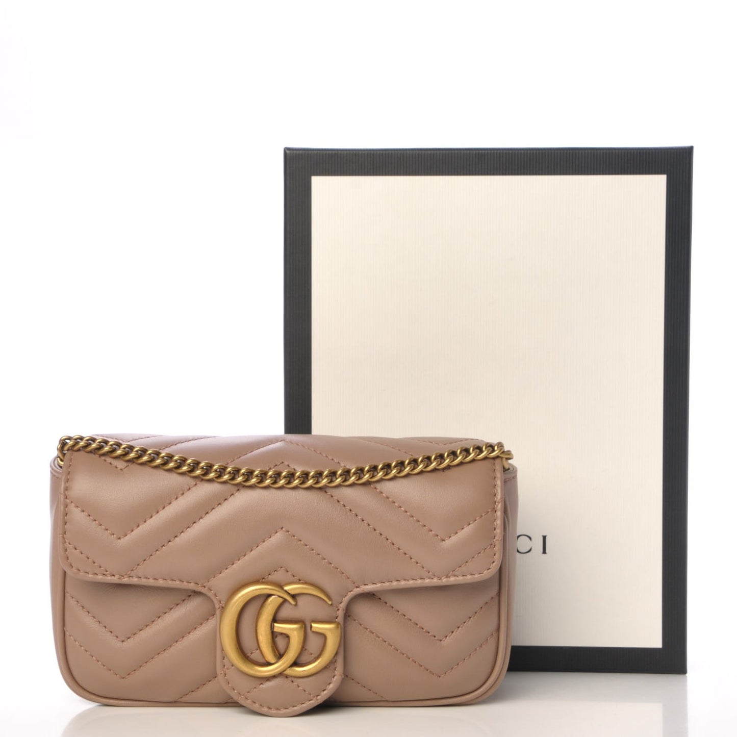 Calfskin Matelasse Super Mini GG Marmont Shoulder Bag Porcelain Rose