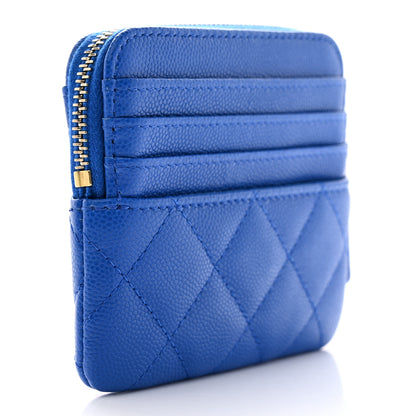 Chanel Caviar Quilted Zip Card Holder Wallet Blue 3 of 8
