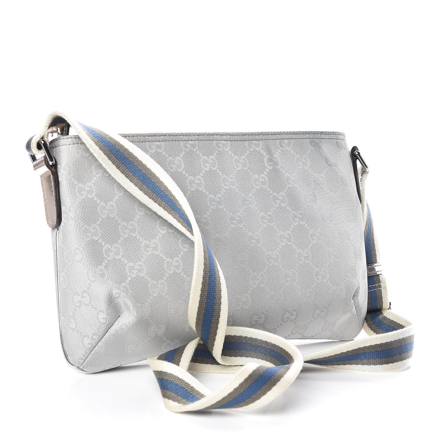 Metallic Monogram Web Small Flat Messenger Crossbody Silver