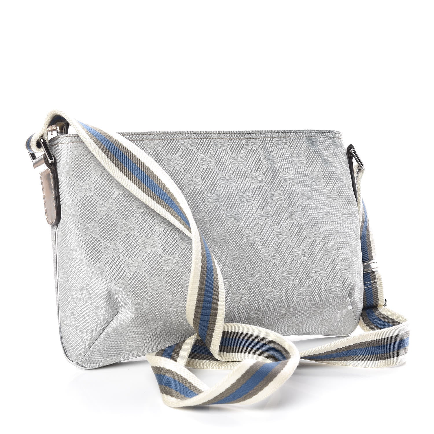 Gucci Metallic Monogram Web Small Flat Messenger Crossbody Silver 3 of 11
