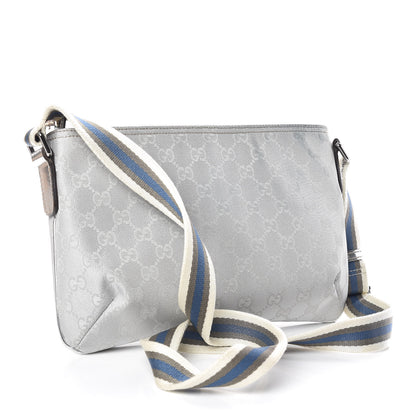 Gucci Metallic Monogram Web Small Flat Messenger Crossbody Silver 3 of 11