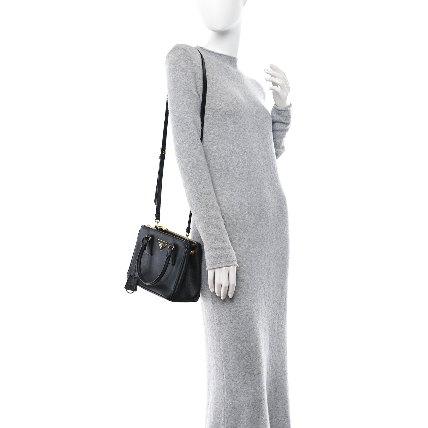 Saffiano Lux Mini Galleria Double Zip Tote Black