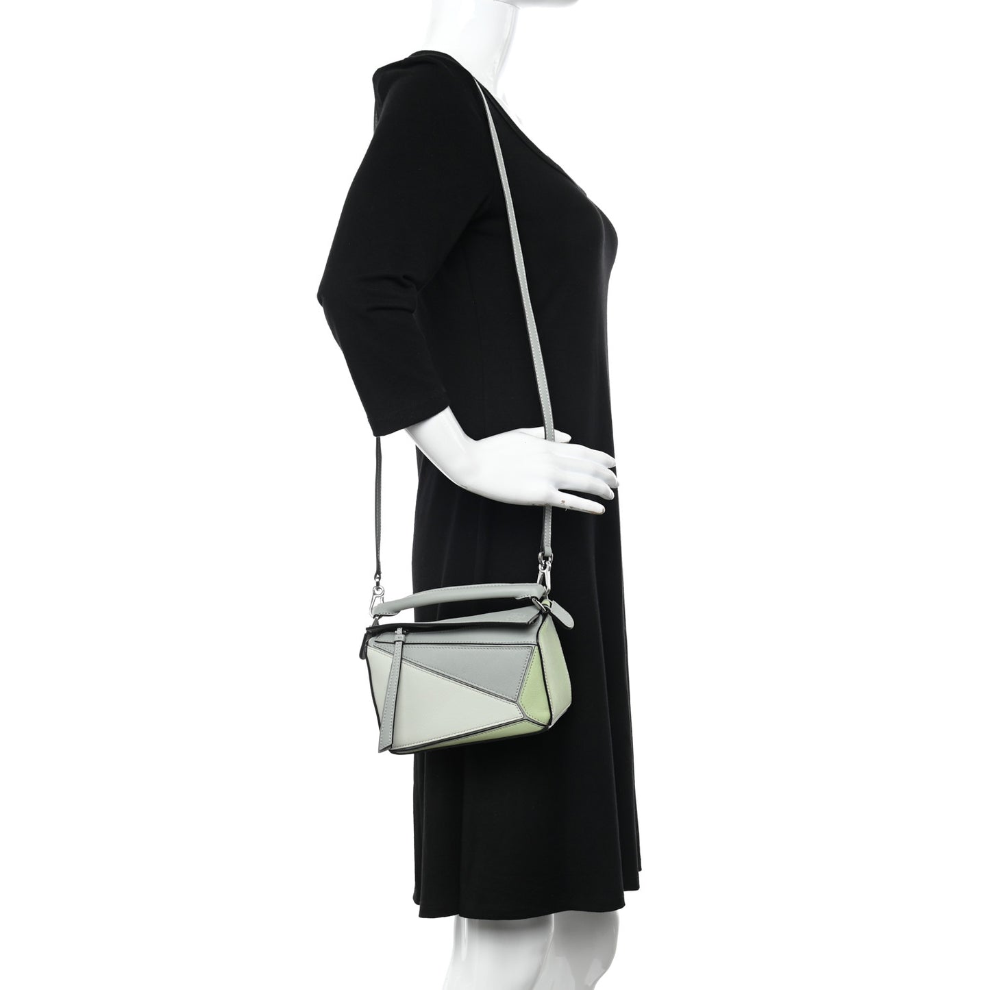 Calfskin Mini Puzzle Bag Ash Grey Light Celadon