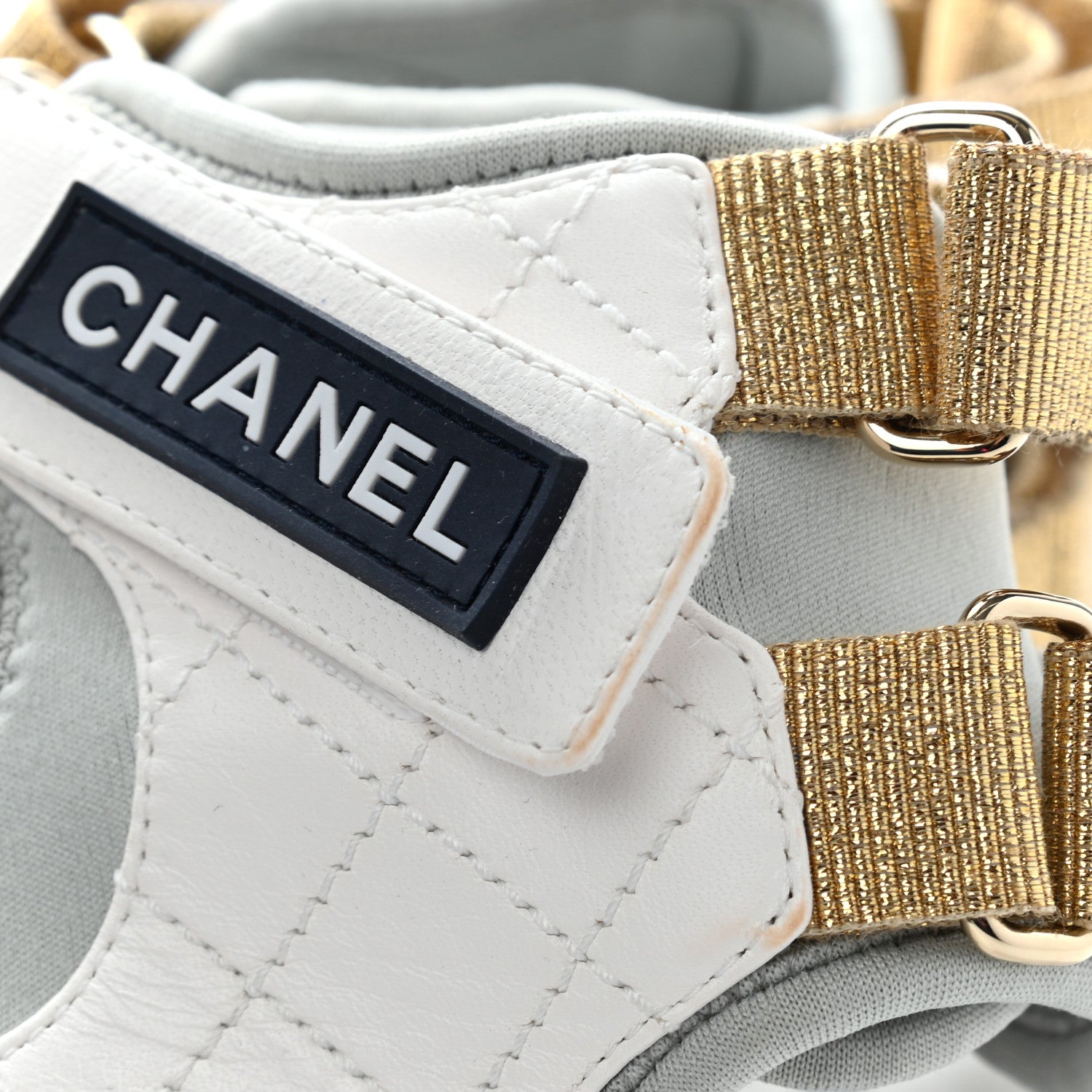 Chanel Goatskin Fabric Gladiator Sandals 40 White Light Grey Navy Blue 9 of 11