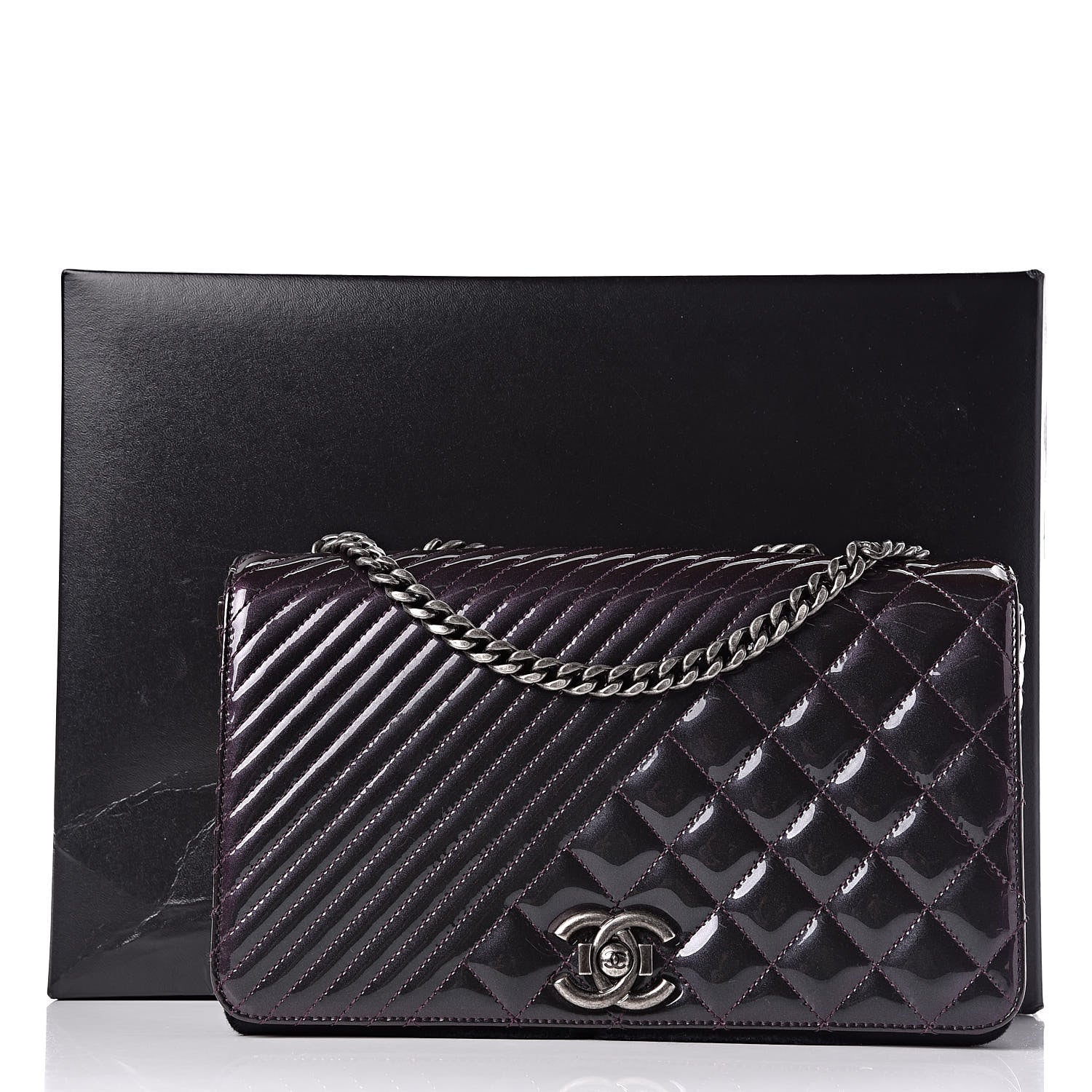 Chanel Iridescent Patent Quilted Medium Coco Boy Flap Purple 11 of 11