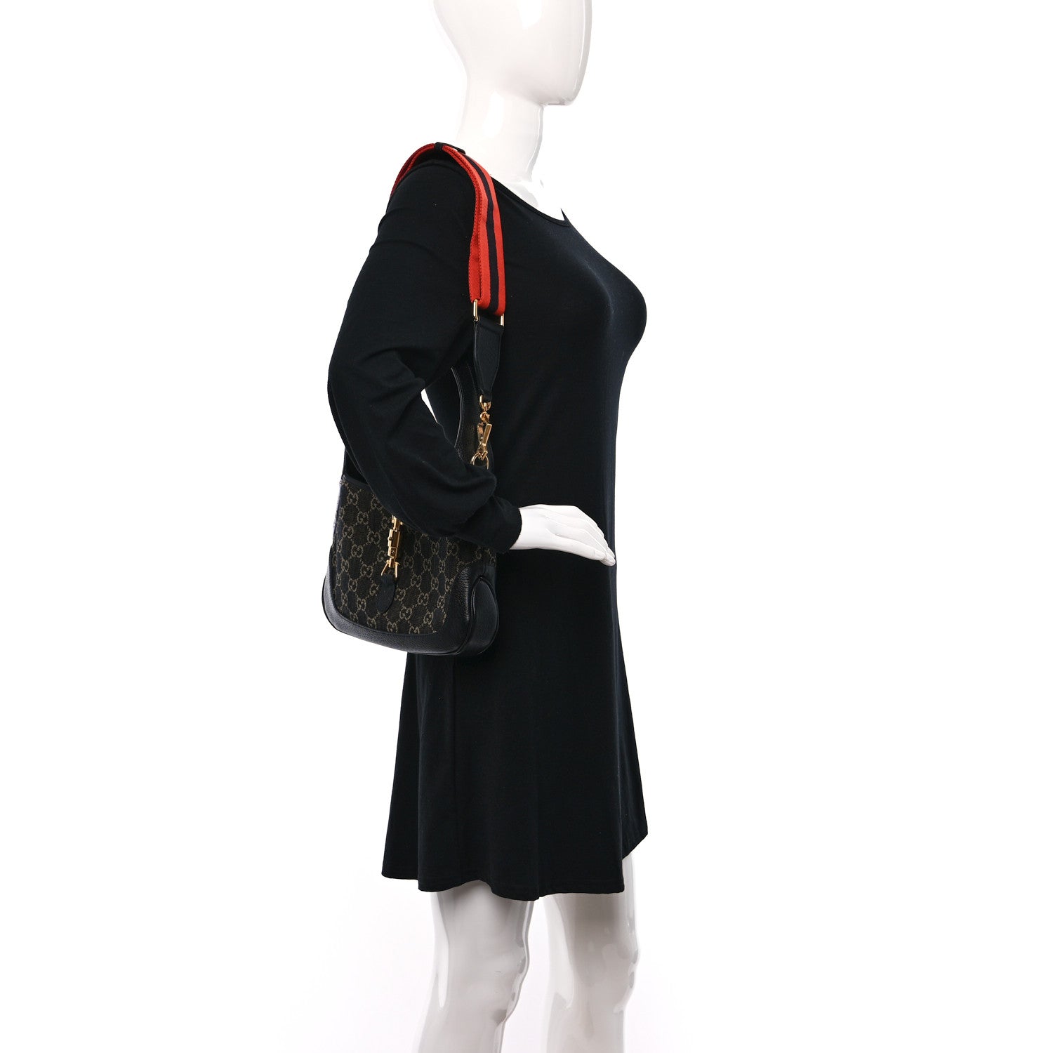 Gucci Jacquard Denim GG Monogram Small Jackie 1961 Hobo Black Ivory 3 of 8
