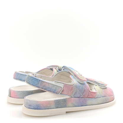 Chanel Printed Fabric Quilted Dad Sandals 41 Green Pink Blue 5 of 10