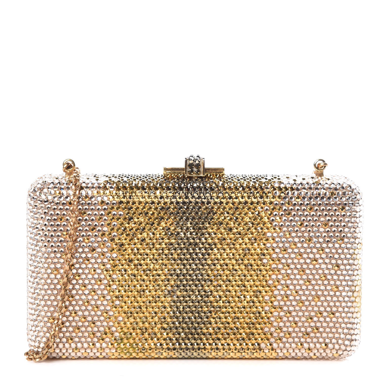 Judith Leiber Swarovski Crystal Minaudiere Clutch Gold Silver 1 of 8