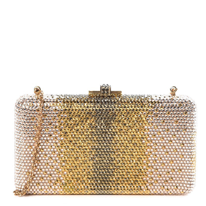 Judith Leiber Swarovski Crystal Minaudiere Clutch Gold Silver 1 of 8