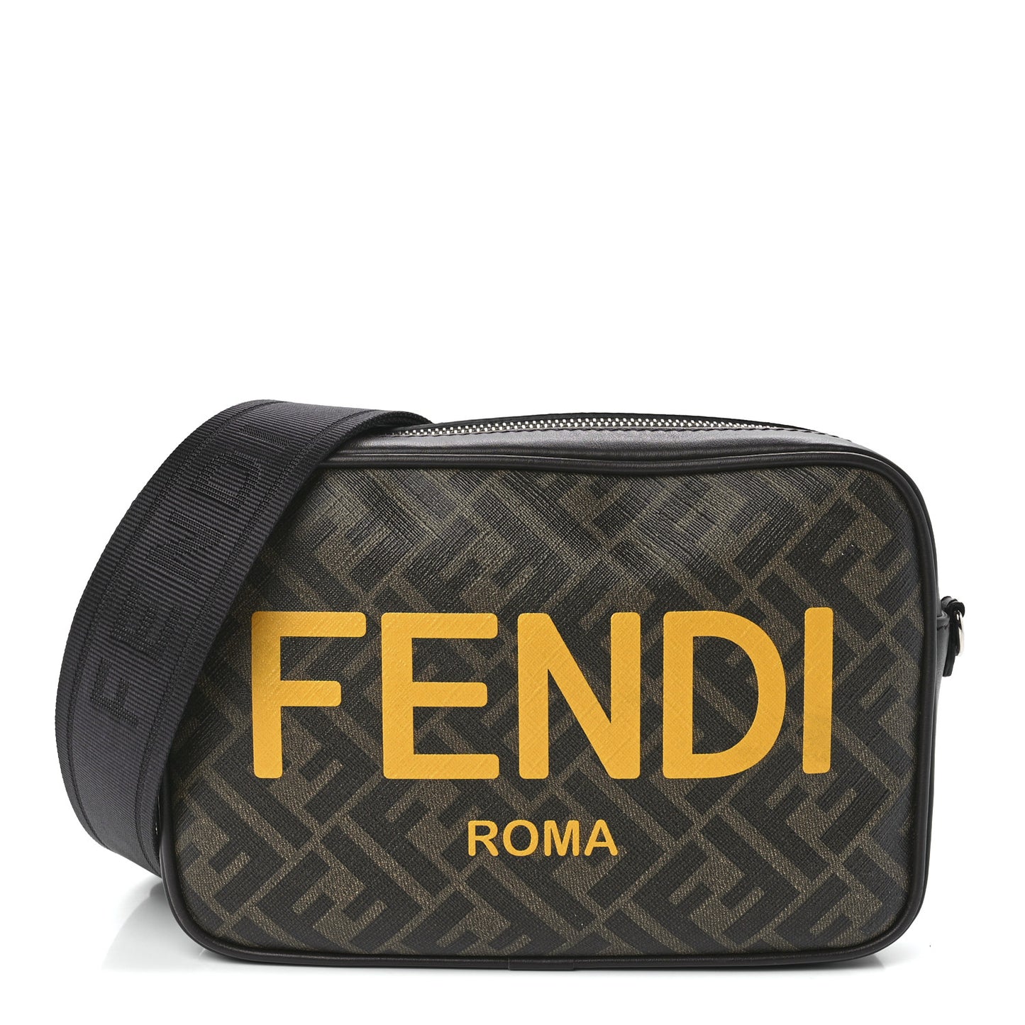 Shiny Glazed Fabric Vitello Cover FF 1974 Logo Medium Camera Case Tobacco Moro Giallo Ebano
