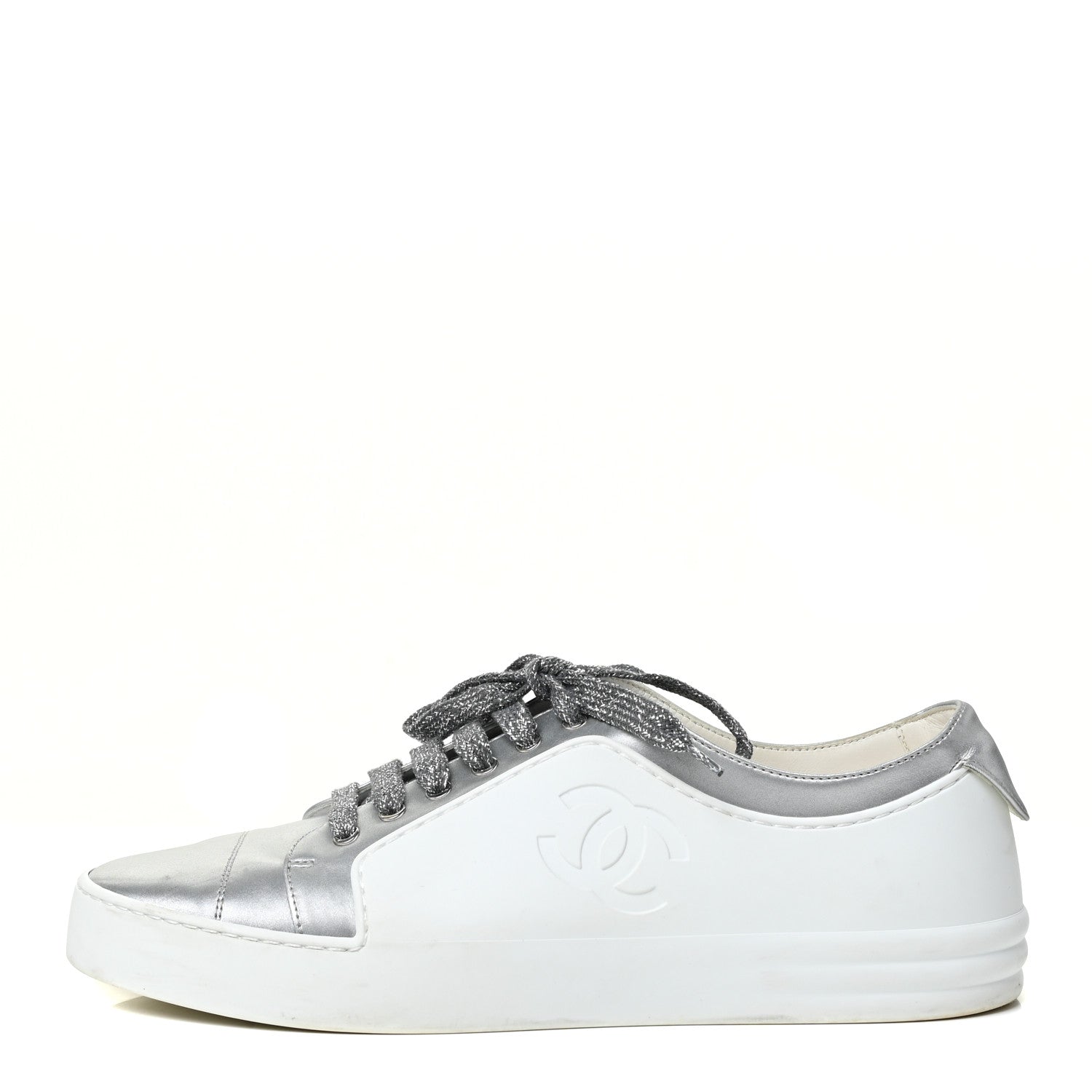 Chanel Iridescent Goatskin Womens Sneakers 40.5 White Silver 1 of 19