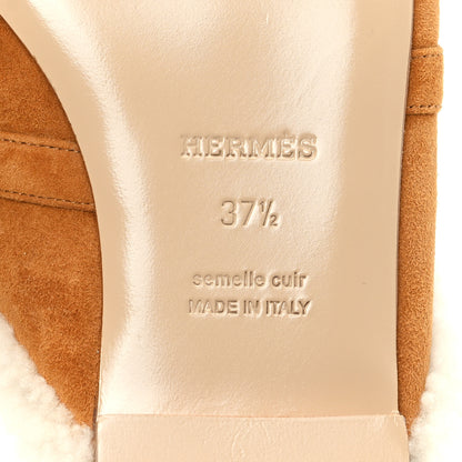 Hermes Suede Goatskin Shearling Womens Oz Mules 37.5 Natural Ecru 7 of 9
