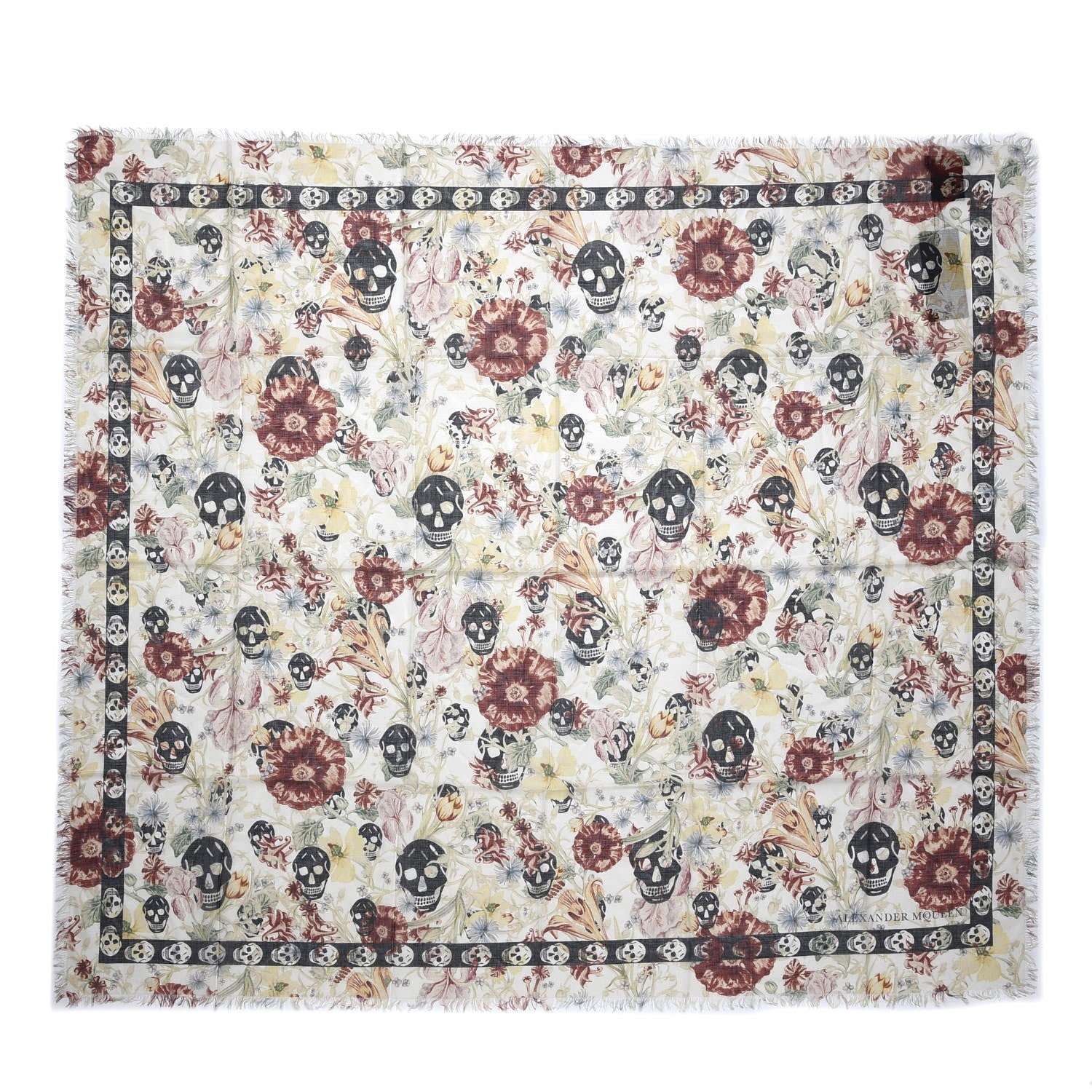 Alexander McQueen Silk Modal Medieval Flower Skull Scarf Ivory 3 of 5