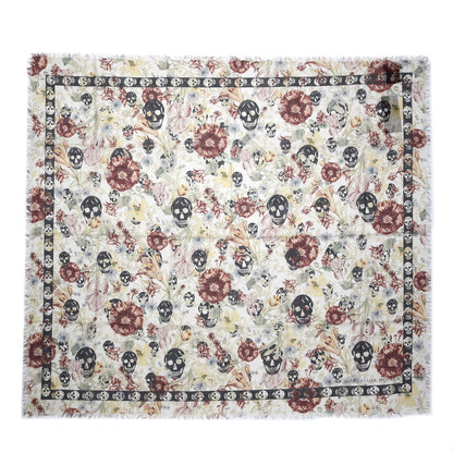 Alexander McQueen Silk Modal Medieval Flower Skull Scarf Ivory 3 of 5