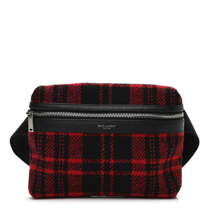 Saint Laurent Wool Tartan City Belt Bag Red Black 1 of 10