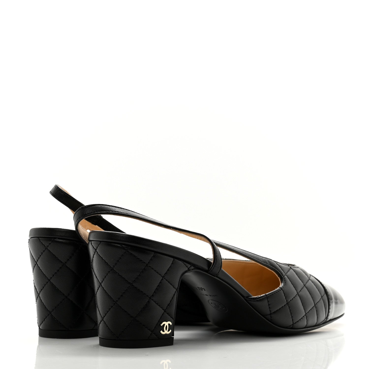 Chanel Lambskin Patent Calfskin Quilted Cap Toe CC Slingback Pumps 40.5 Black 4 of 9