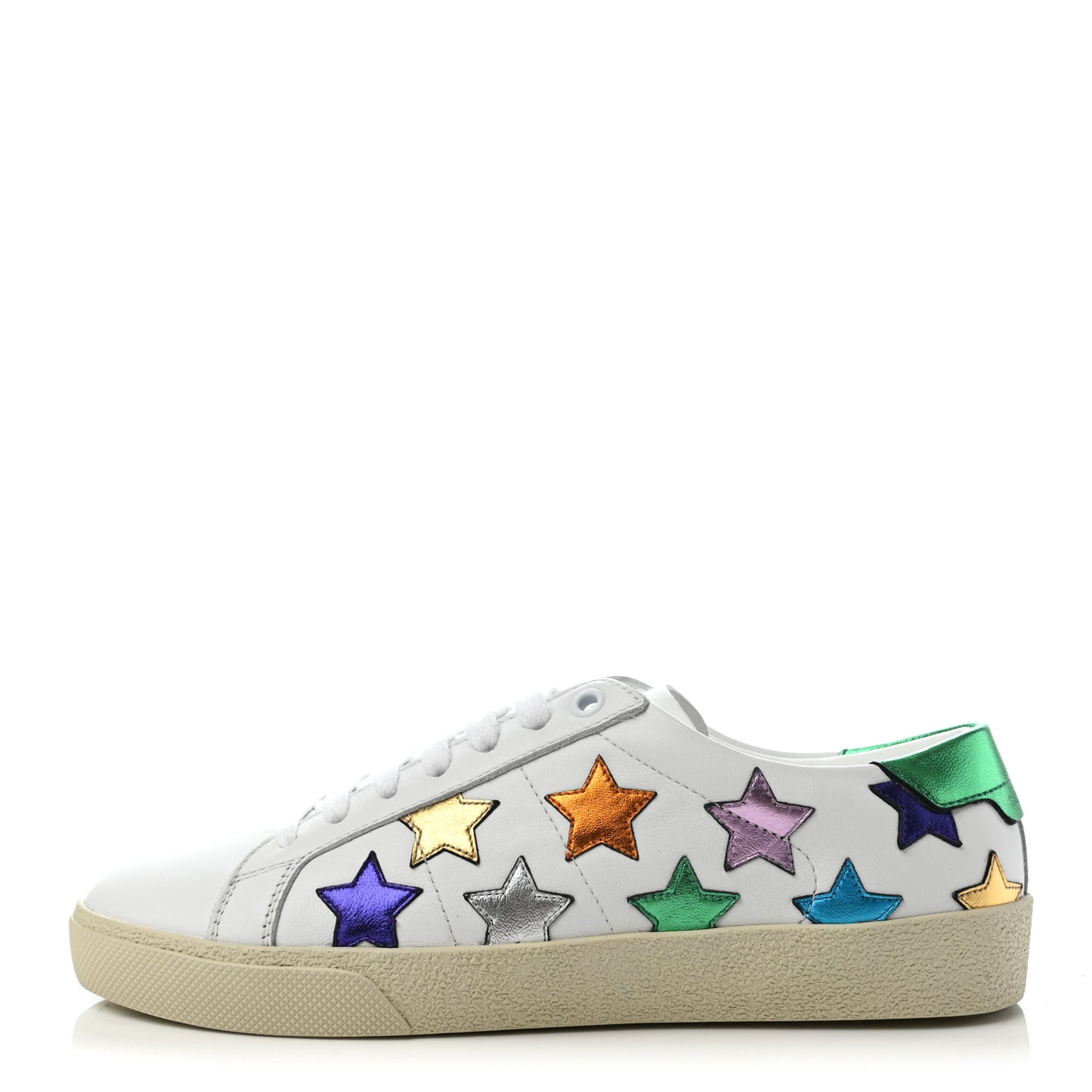 Calfskin Womens Star Court Sneakers 37 Green Multicolor
