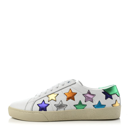 Saint Laurent Calfskin Womens Star Court Sneakers 37 Green Multicolor 1 of 8