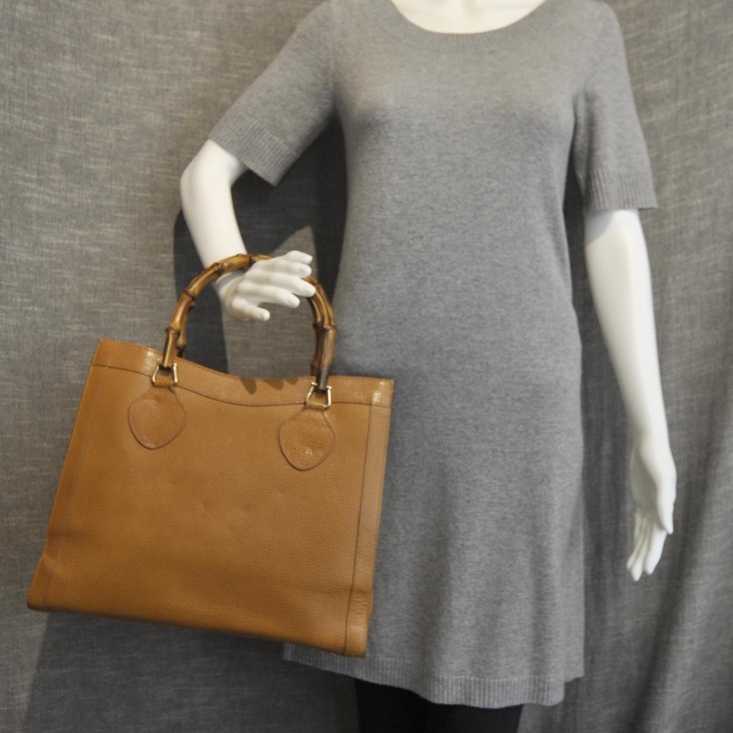 Leather Bamboo Top Handle Tote