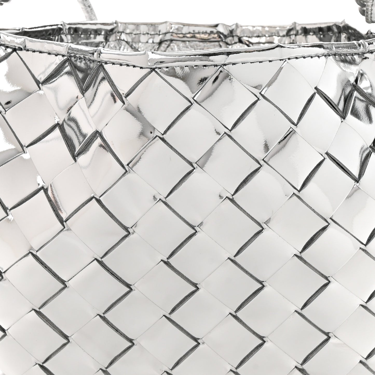 Mirror Laminated Nappa Intrecciato Mini Sardine Bag Silver