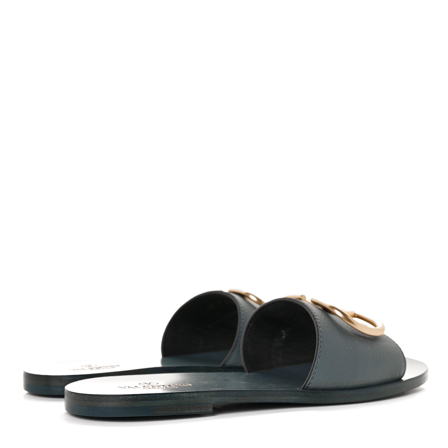 Grainy Cowhide Vlogo Flat Slide Sandals 38.5 Amadeus