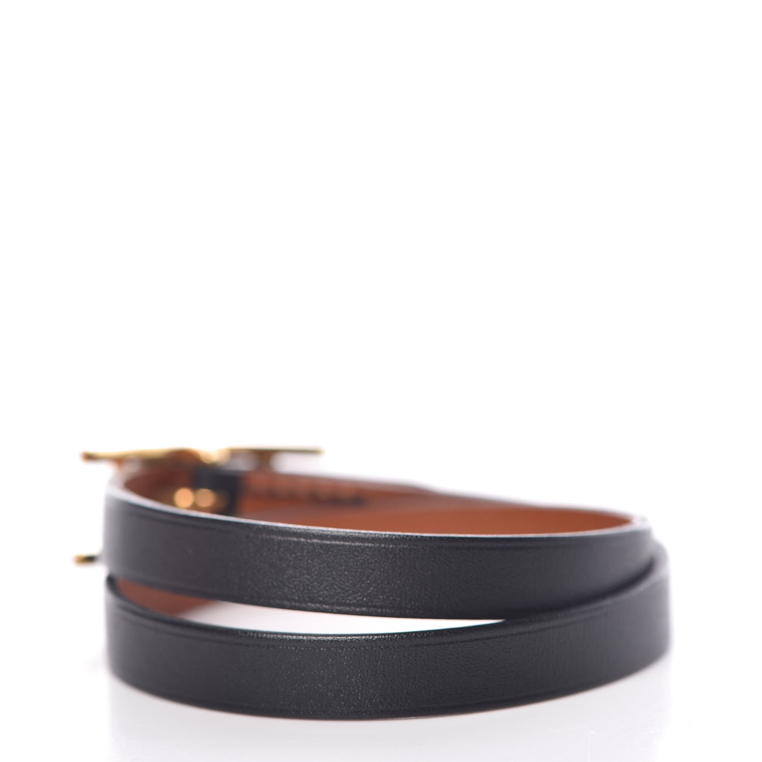 Hermes Chamonix Tadelakt Behapi Double Tour Reversible Bracelet XS Black Fauve 3 of 5