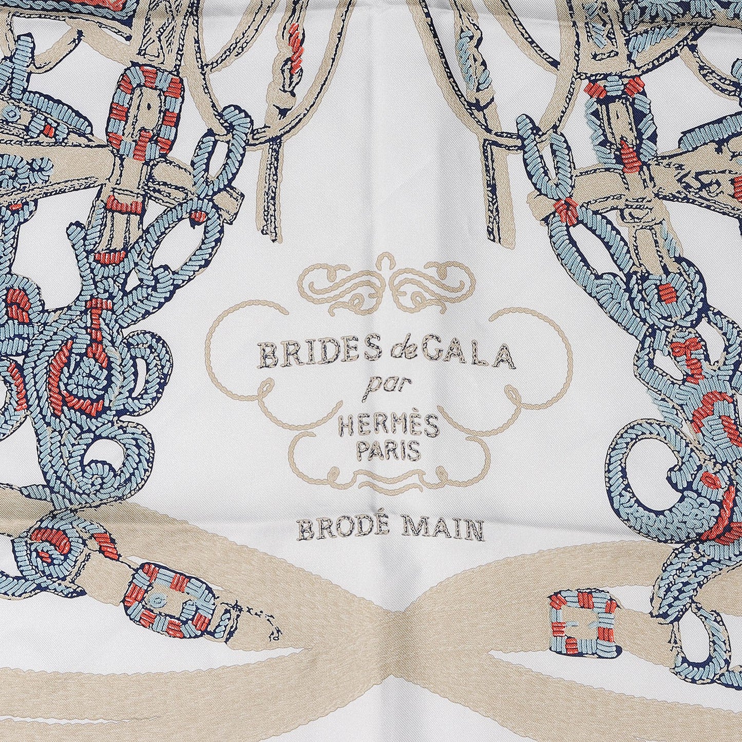 Silk Brides De Gala Scarf 90 Marine Blanc Beige