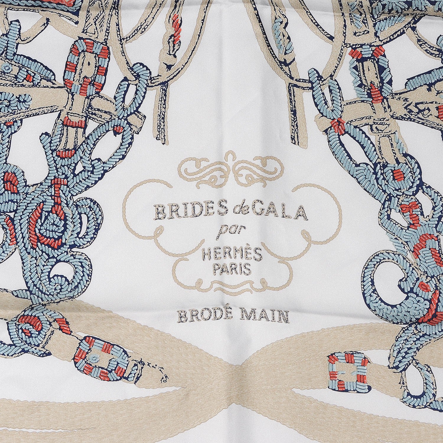 Hermes Silk Brides De Gala Scarf 90 Marine Blanc Beige 3 of 6