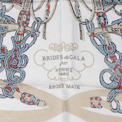 Hermes Silk Brides De Gala Scarf 90 Marine Blanc Beige 3 of 6