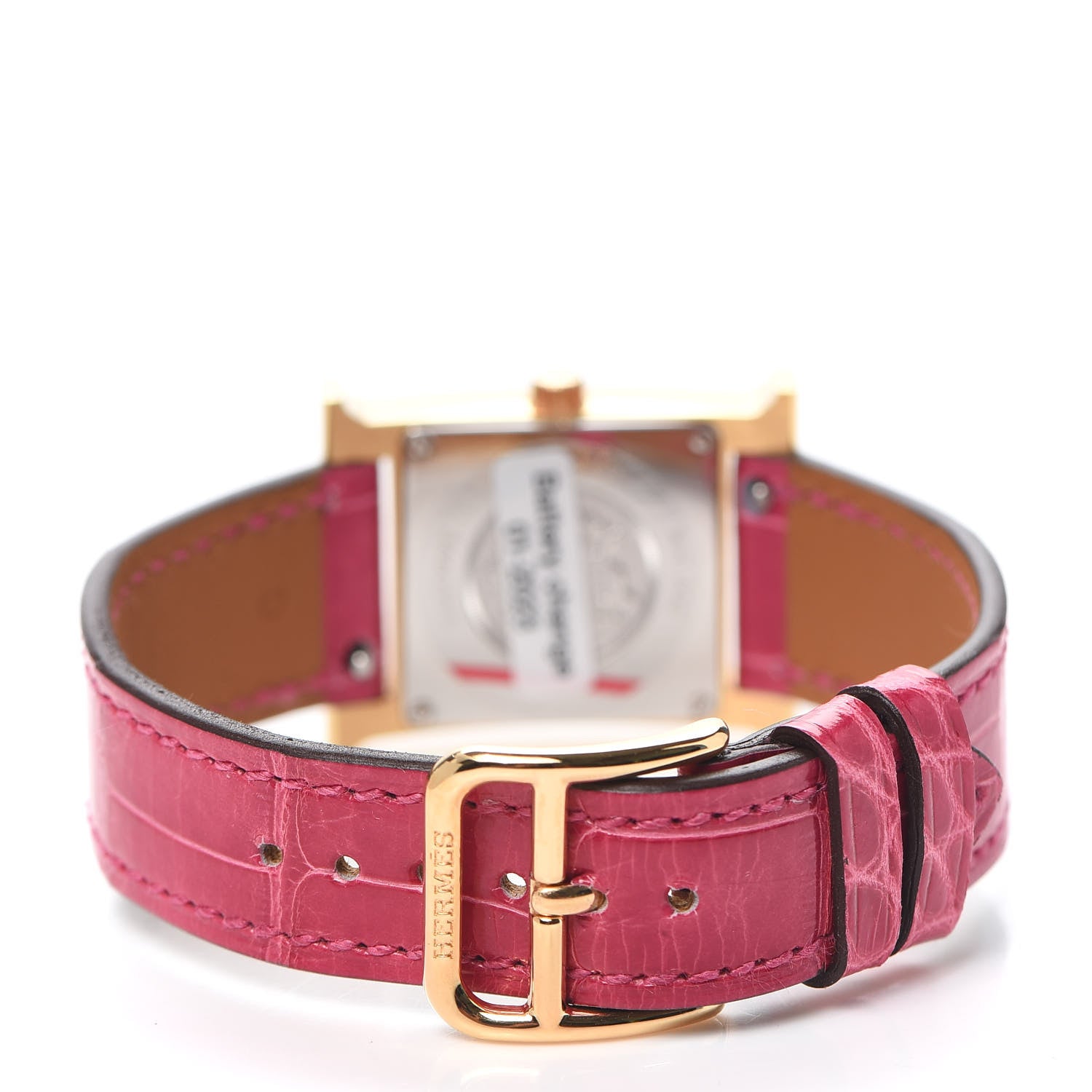 Hermes Stainless Steel Alligator Diamond Mother of Pearl 21mm Heure H Hour Quartz Watch Framboise 3 of 5