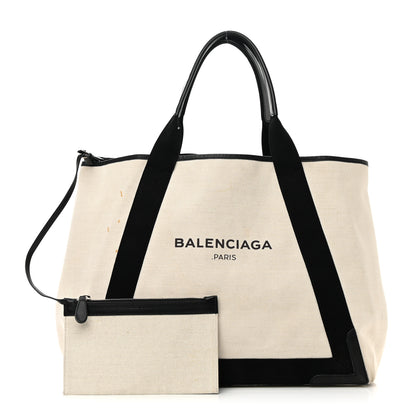 Balenciaga Cotton Canvas Calfskin M Navy Cabas Natural Black 1 of 18