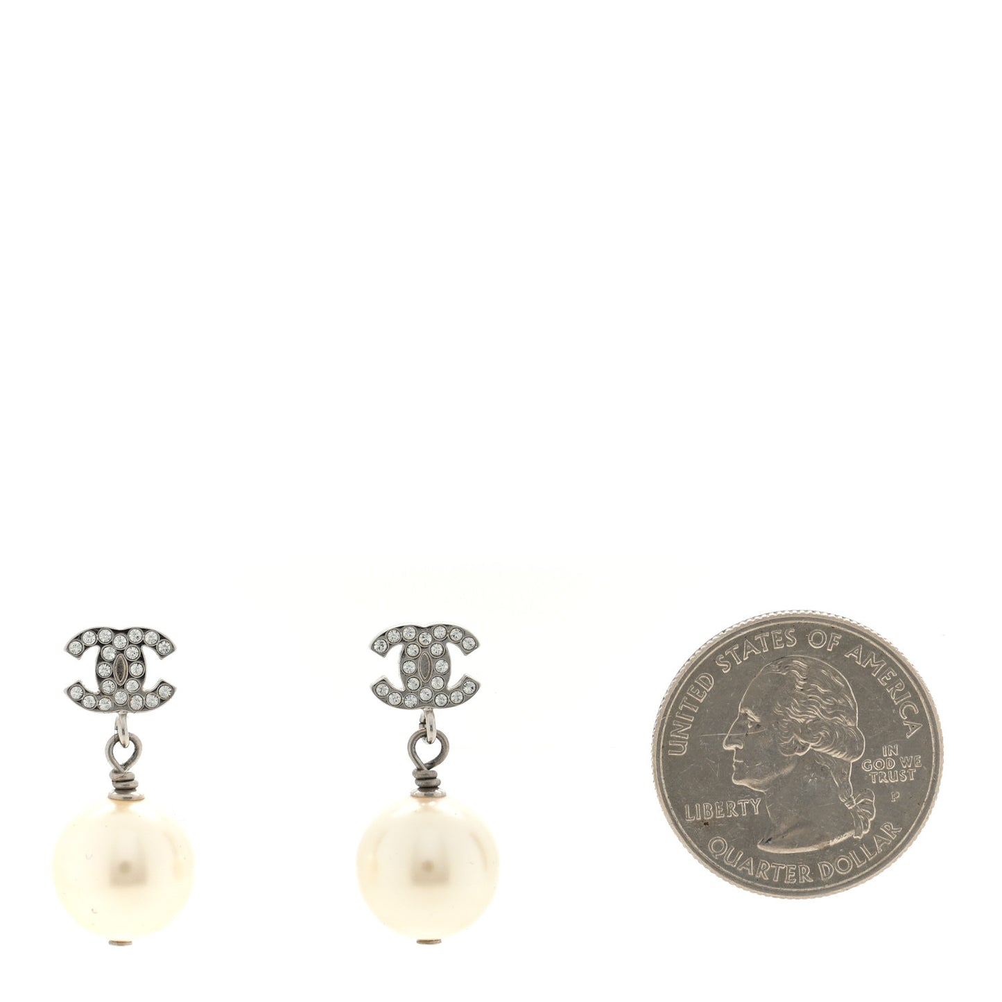 Crystal Pearl CC Drop Earrings Silver Pearly White