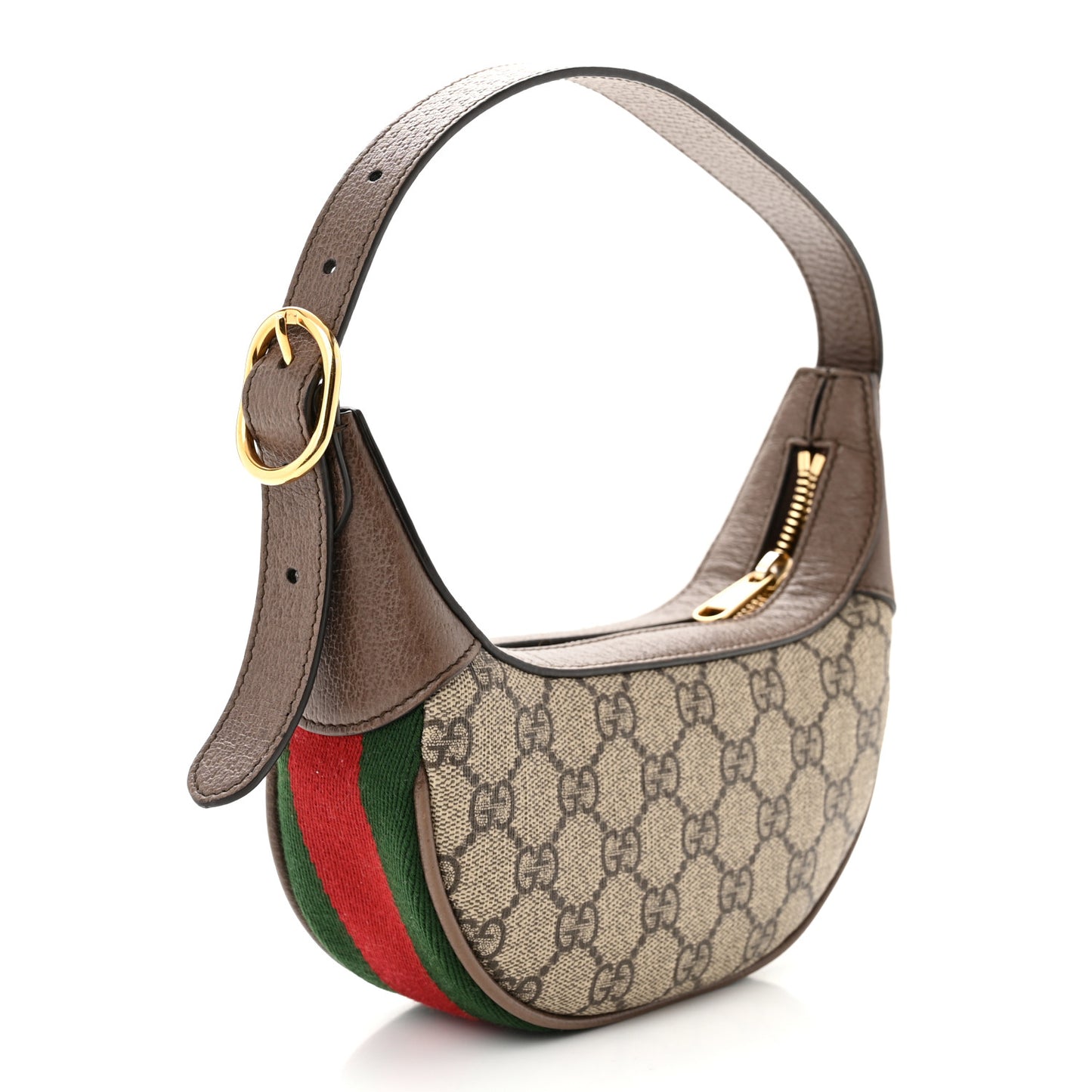 GG Supreme Monogram Textured Calfskin Web Mini Ophidia Half Moon Hobo Beige Ebony New Acero