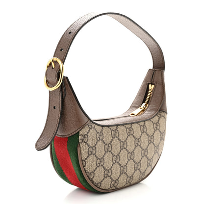Gucci GG Supreme Monogram Textured Calfskin Web Mini Ophidia Half Moon Hobo Beige Ebony New Acero 3 of 11
