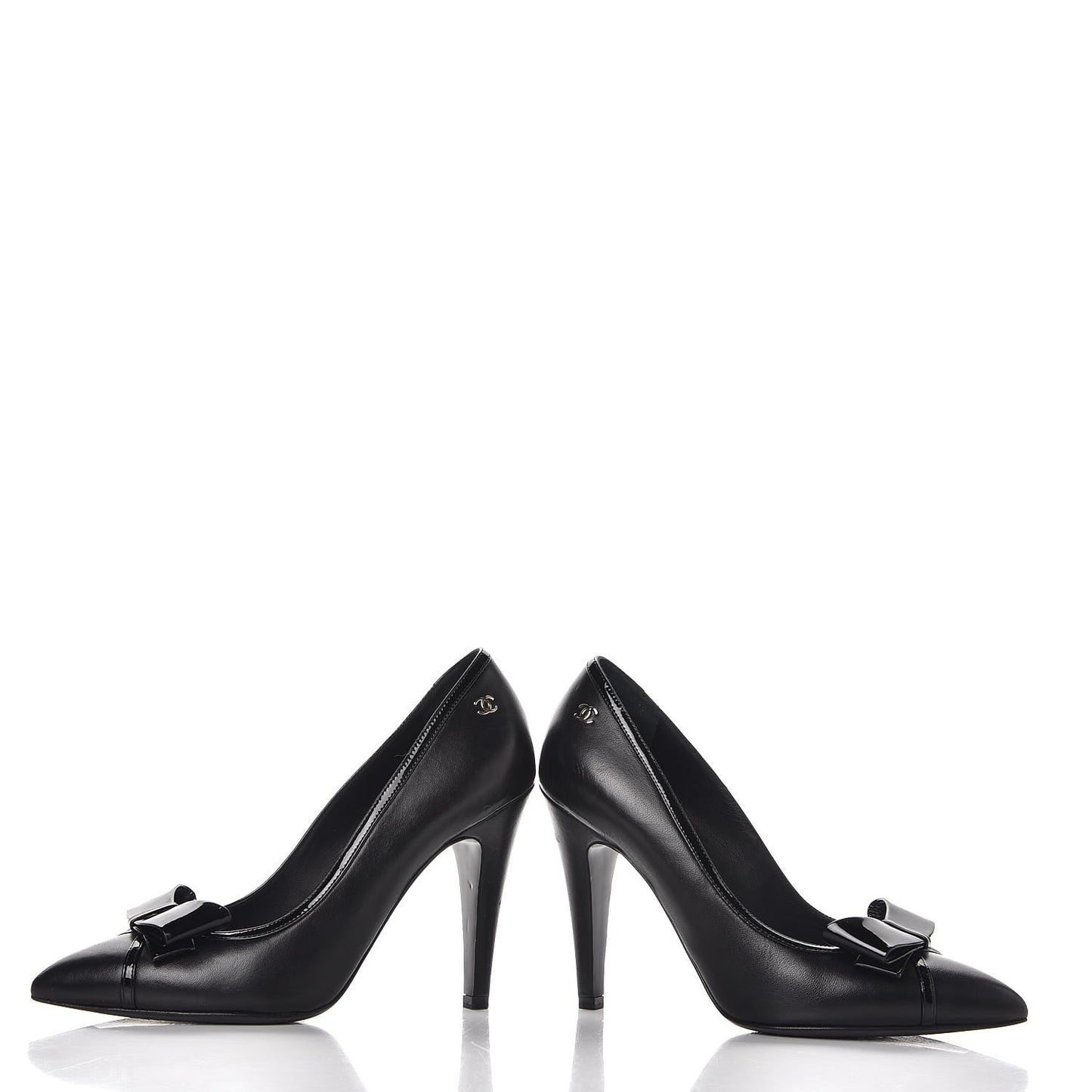 Lambskin Patent Bow Cap Toe Pumps 36.5 Black